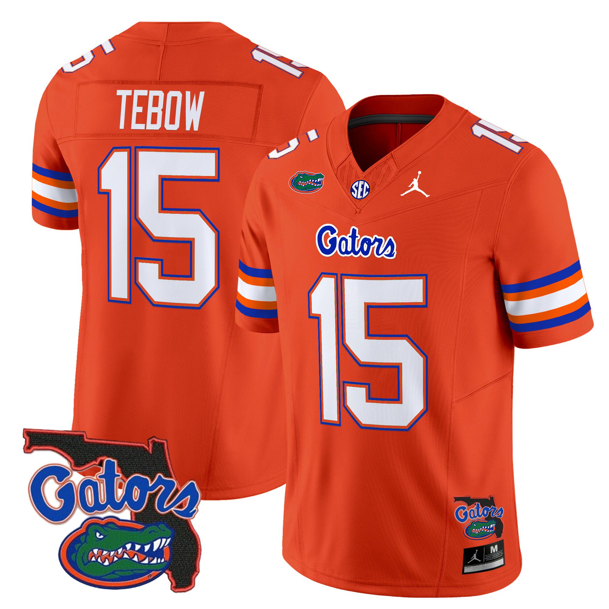 Men Florida Gators #15 Tebow Orange 2024 Florida Patch Vapor Limited NCAA Jersey